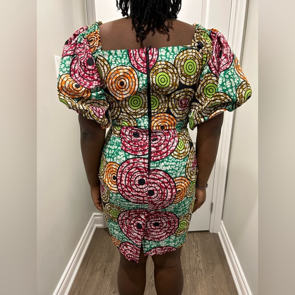 Colourful Ankara Puffy Sleeve Dress - Picture 3 of 16
